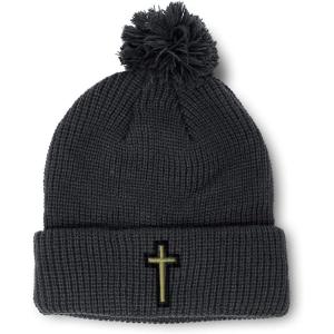 imageCustom Pom Pom Beanies for Women Chaplain Cross Jesus God Embroidery Skull Cap Winter Hats for Men 1 SizeBlack Design Only