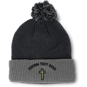 imageCustom Pom Pom Beanies for Women Chaplain Cross Jesus God Embroidery Skull Cap Winter Hats for Men 1 SizeBlack Grey Personalized Text Here