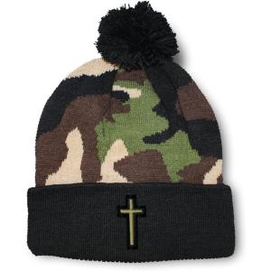 imageCustom Pom Pom Beanies for Women Chaplain Cross Jesus God Embroidery Skull Cap Winter Hats for Men 1 SizeCamo Design Only