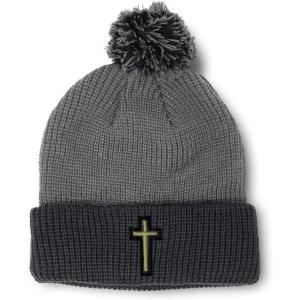 imageCustom Pom Pom Beanies for Women Chaplain Cross Jesus God Embroidery Skull Cap Winter Hats for Men 1 SizeGrey Black Design Only