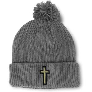 imageCustom Pom Pom Beanies for Women Chaplain Cross Jesus God Embroidery Skull Cap Winter Hats for Men 1 SizeLight Grey Design Only