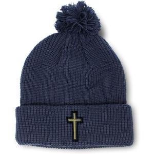 imageCustom Pom Pom Beanies for Women Chaplain Cross Jesus God Embroidery Skull Cap Winter Hats for Men 1 SizeNavy Design Only