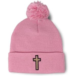 imageCustom Pom Pom Beanies for Women Chaplain Cross Jesus God Embroidery Skull Cap Winter Hats for Men 1 SizeSoft Pink Design Only
