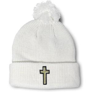 imageCustom Pom Pom Beanies for Women Chaplain Cross Jesus God Embroidery Skull Cap Winter Hats for Men 1 SizeWhite Design Only