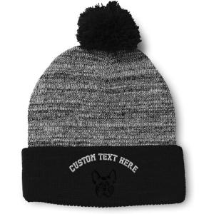 imageCustom Pom Pom Beanies for Women French Bulldog Silhouette Embroidery Skull Cap Winter Hats for Men 1 SizeHeather Gray Black Personalized Text Here