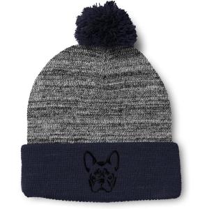 imageCustom Pom Pom Beanies for Women French Bulldog Silhouette Embroidery Skull Cap Winter Hats for Men 1 SizeHeather Gray Navy Design Only