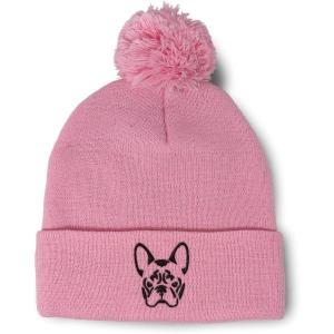imageCustom Pom Pom Beanies for Women French Bulldog Silhouette Embroidery Skull Cap Winter Hats for Men 1 SizeSoft Pink Design Only