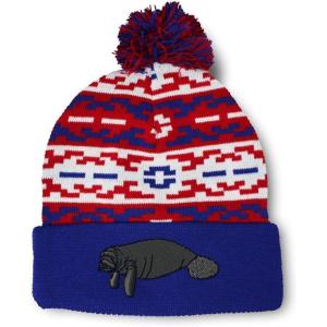 imageCustom Pom Pom Beanies for Women Manatee Embroidery Skull Cap Winter Hats for Men Acrylic 1 SizeAmerican Pixel Design Only