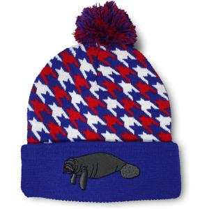 imageCustom Pom Pom Beanies for Women Manatee Embroidery Skull Cap Winter Hats for Men Acrylic 1 SizeAmerican Stars Design Only