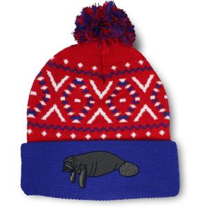 imageCustom Pom Pom Beanies for Women Manatee Embroidery Skull Cap Winter Hats for Men Acrylic 1 SizeAmerican X Design Only