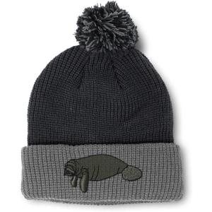 imageCustom Pom Pom Beanies for Women Manatee Embroidery Skull Cap Winter Hats for Men Acrylic 1 SizeBlack Grey Design Only