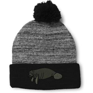 imageCustom Pom Pom Beanies for Women Manatee Embroidery Skull Cap Winter Hats for Men Acrylic 1 SizeHeather Gray Black Design Only