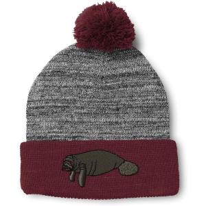 imageCustom Pom Pom Beanies for Women Manatee Embroidery Skull Cap Winter Hats for Men Acrylic 1 SizeHeather Gray Burgundy Design Only