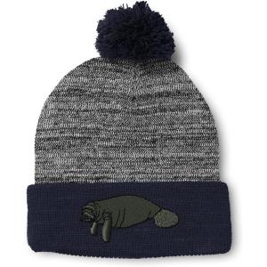 imageCustom Pom Pom Beanies for Women Manatee Embroidery Skull Cap Winter Hats for Men Acrylic 1 SizeHeather Gray Navy Design Only
