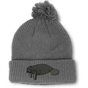 imageCustom Pom Pom Beanies for Women Manatee Embroidery Skull Cap Winter Hats for Men Acrylic 1 SizeLight Grey Design Only