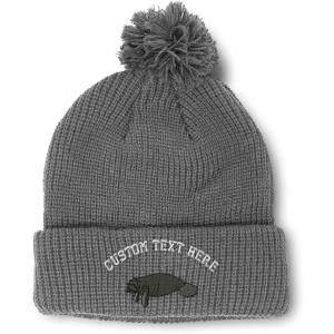 imageCustom Pom Pom Beanies for Women Manatee Embroidery Skull Cap Winter Hats for Men Acrylic 1 SizeLight Grey Personalized Text Here