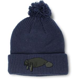 imageCustom Pom Pom Beanies for Women Manatee Embroidery Skull Cap Winter Hats for Men Acrylic 1 SizeNavy Design Only