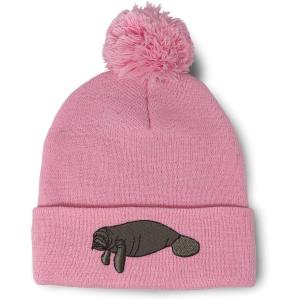 imageCustom Pom Pom Beanies for Women Manatee Embroidery Skull Cap Winter Hats for Men Acrylic 1 SizeSoft Pink Design Only