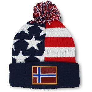 imageCustom Pom Pom Beanies for Women Norway Embroidery Skull Cap Europe Winter Hats for Men Acrylic 1 SizeAmerican Flag Design Only