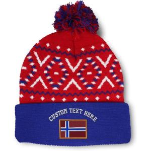 imageCustom Pom Pom Beanies for Women Norway Embroidery Skull Cap Europe Winter Hats for Men Acrylic 1 SizeAmerican X Personalized Text Here