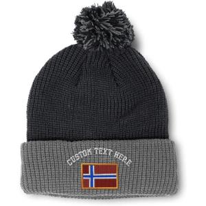 imageCustom Pom Pom Beanies for Women Norway Embroidery Skull Cap Europe Winter Hats for Men Acrylic 1 SizeBlack Grey Personalized Text Here