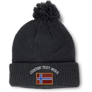 imageCustom Pom Pom Beanies for Women Norway Embroidery Skull Cap Europe Winter Hats for Men Acrylic 1 SizeBlack Personalized Text Here
