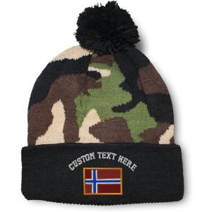 imageCustom Pom Pom Beanies for Women Norway Embroidery Skull Cap Europe Winter Hats for Men Acrylic 1 SizeCamo Personalized Text Here