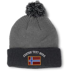imageCustom Pom Pom Beanies for Women Norway Embroidery Skull Cap Europe Winter Hats for Men Acrylic 1 SizeGrey Black Personalized Text Here
