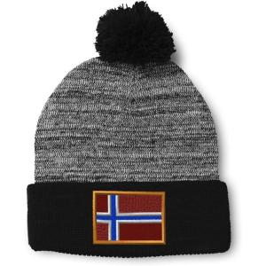 imageCustom Pom Pom Beanies for Women Norway Embroidery Skull Cap Europe Winter Hats for Men Acrylic 1 SizeHeather Gray Black Design Only