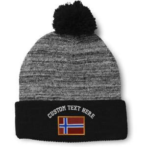 imageCustom Pom Pom Beanies for Women Norway Embroidery Skull Cap Europe Winter Hats for Men Acrylic 1 SizeHeather Gray Black Personalized Text Here