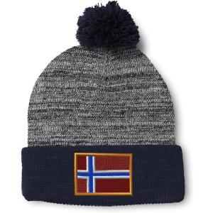 imageCustom Pom Pom Beanies for Women Norway Embroidery Skull Cap Europe Winter Hats for Men Acrylic 1 SizeHeather Gray Navy Design Only
