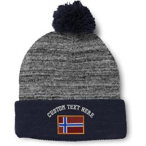 imageCustom Pom Pom Beanies for Women Norway Embroidery Skull Cap Europe Winter Hats for Men Acrylic 1 SizeHeather Gray Navy Personalized Text Here