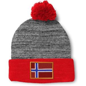 imageCustom Pom Pom Beanies for Women Norway Embroidery Skull Cap Europe Winter Hats for Men Acrylic 1 SizeHeather Gray Red Design Only