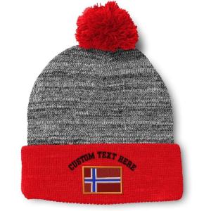imageCustom Pom Pom Beanies for Women Norway Embroidery Skull Cap Europe Winter Hats for Men Acrylic 1 SizeHeather Gray Red Personalized Text Here