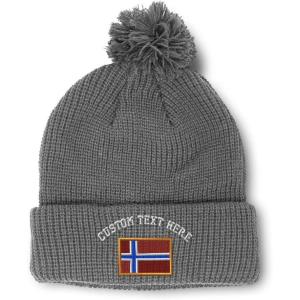 imageCustom Pom Pom Beanies for Women Norway Embroidery Skull Cap Europe Winter Hats for Men Acrylic 1 SizeLight Grey Personalized Text Here