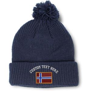 imageCustom Pom Pom Beanies for Women Norway Embroidery Skull Cap Europe Winter Hats for Men Acrylic 1 SizeNavy Personalized Text Here