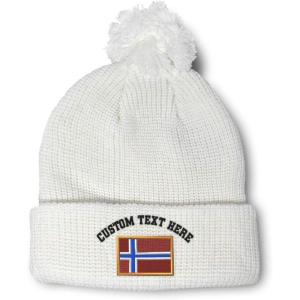 imageCustom Pom Pom Beanies for Women Norway Embroidery Skull Cap Europe Winter Hats for Men Acrylic 1 SizeWhite Personalized Text Here