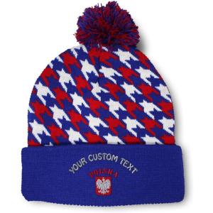 imageCustom Pom Pom Beanies for Women Poland Polska Seal Flag Embroidery Skull Cap Winter Hats for Men 1 SizeAmerican Stars Personalized Text Here