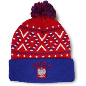 imageCustom Pom Pom Beanies for Women Poland Polska Seal Flag Embroidery Skull Cap Winter Hats for Men 1 SizeAmerican X Design Only