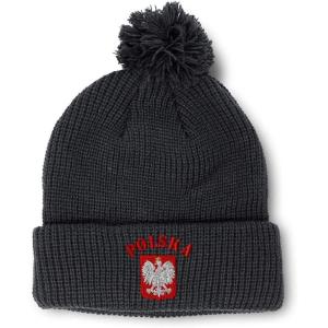 imageCustom Pom Pom Beanies for Women Poland Polska Seal Flag Embroidery Skull Cap Winter Hats for Men 1 SizeBlack Design Only