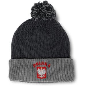 imageCustom Pom Pom Beanies for Women Poland Polska Seal Flag Embroidery Skull Cap Winter Hats for Men 1 SizeBlack Grey Design Only