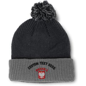 imageCustom Pom Pom Beanies for Women Poland Polska Seal Flag Embroidery Skull Cap Winter Hats for Men 1 SizeBlack Grey Personalized Text Here