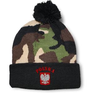 imageCustom Pom Pom Beanies for Women Poland Polska Seal Flag Embroidery Skull Cap Winter Hats for Men 1 SizeCamo Design Only