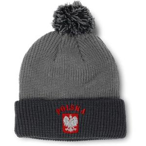 imageCustom Pom Pom Beanies for Women Poland Polska Seal Flag Embroidery Skull Cap Winter Hats for Men 1 SizeGrey Black Design Only