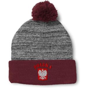 imageCustom Pom Pom Beanies for Women Poland Polska Seal Flag Embroidery Skull Cap Winter Hats for Men 1 SizeHeather Gray Burgundy Design Only