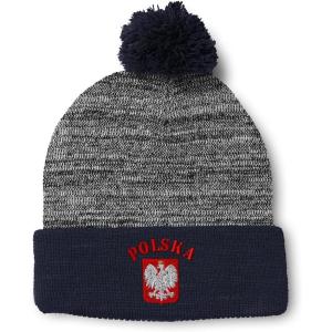 imageCustom Pom Pom Beanies for Women Poland Polska Seal Flag Embroidery Skull Cap Winter Hats for Men 1 SizeHeather Gray Navy Design Only
