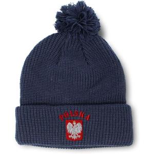 imageCustom Pom Pom Beanies for Women Poland Polska Seal Flag Embroidery Skull Cap Winter Hats for Men 1 SizeNavy Design Only