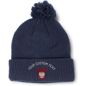 imageCustom Pom Pom Beanies for Women Poland Polska Seal Flag Embroidery Skull Cap Winter Hats for Men 1 SizeNavy Personalized Text Here
