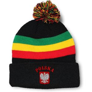 imageCustom Pom Pom Beanies for Women Poland Polska Seal Flag Embroidery Skull Cap Winter Hats for Men 1 SizeRasta Design Only