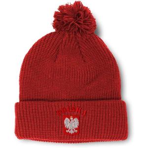 imageCustom Pom Pom Beanies for Women Poland Polska Seal Flag Embroidery Skull Cap Winter Hats for Men 1 SizeRed Design Only
